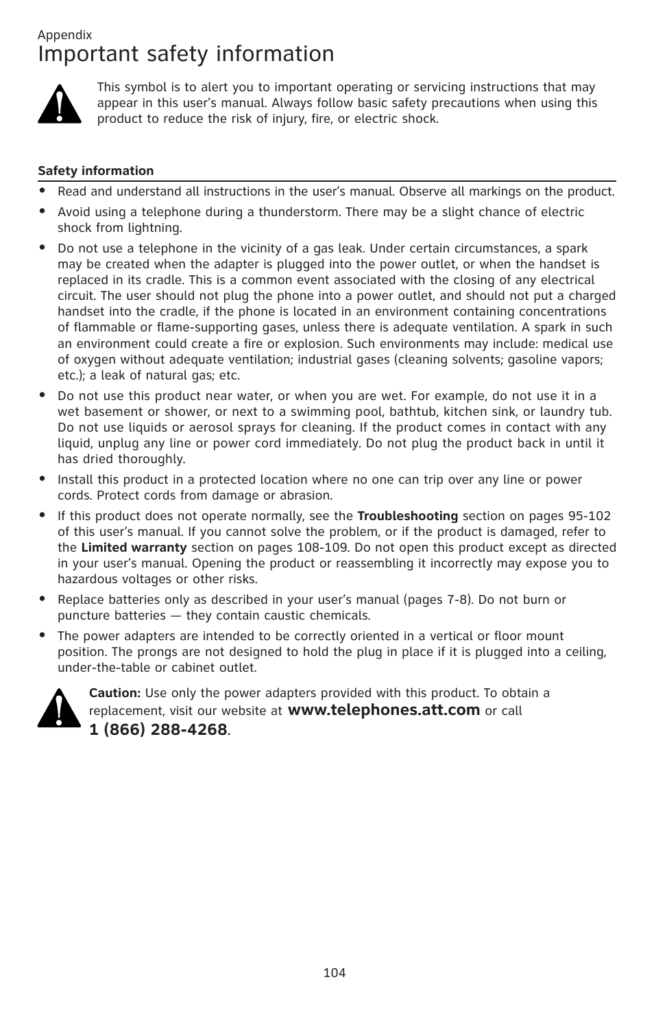 Important safety information | AT&T CL83201 User Manual | Page 110 / 120