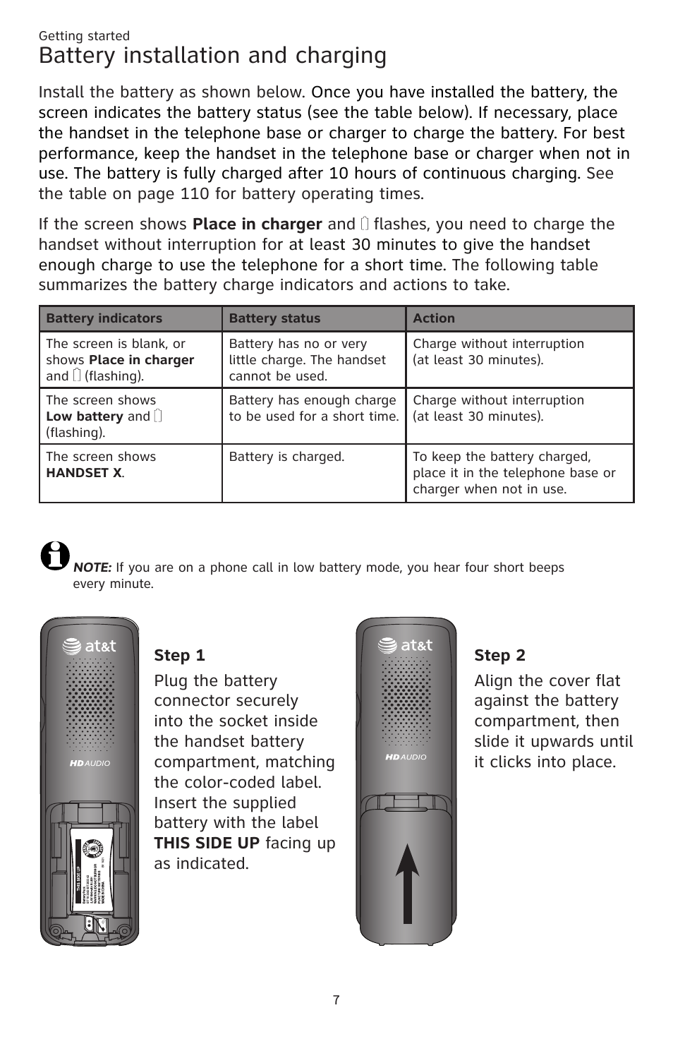 Battery installation and charging | AT&T CL83201 User Manual | Page 13 / 120