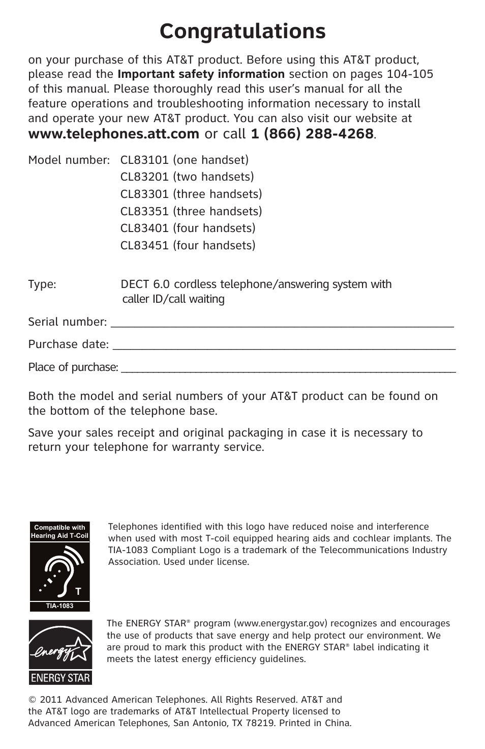 AT&T CL83201 User Manual | Page 2 / 120