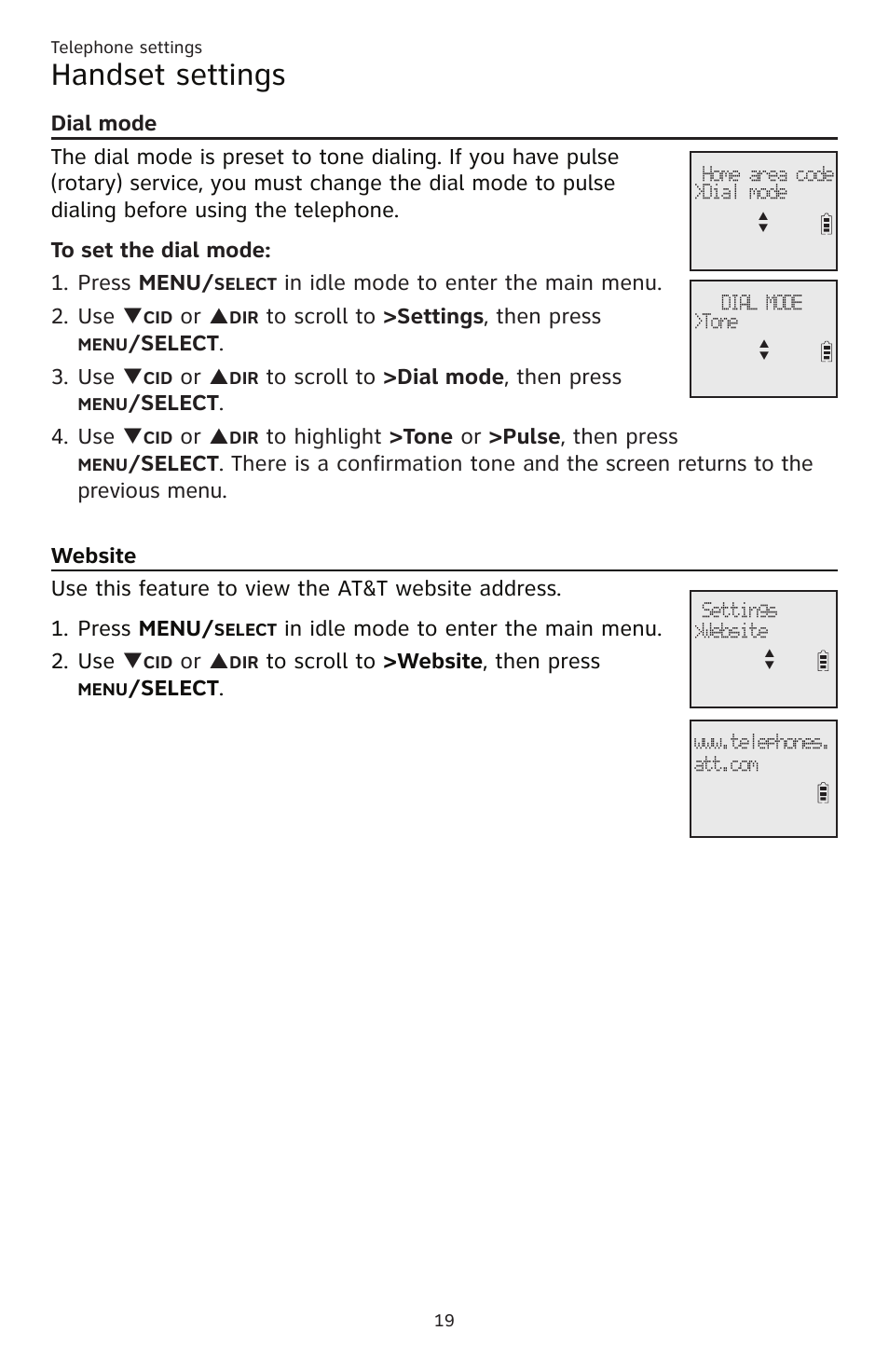 Handset settings, Elect . 3. use, Elect . 4. use | Elect | AT&T CL83201 User Manual | Page 25 / 120