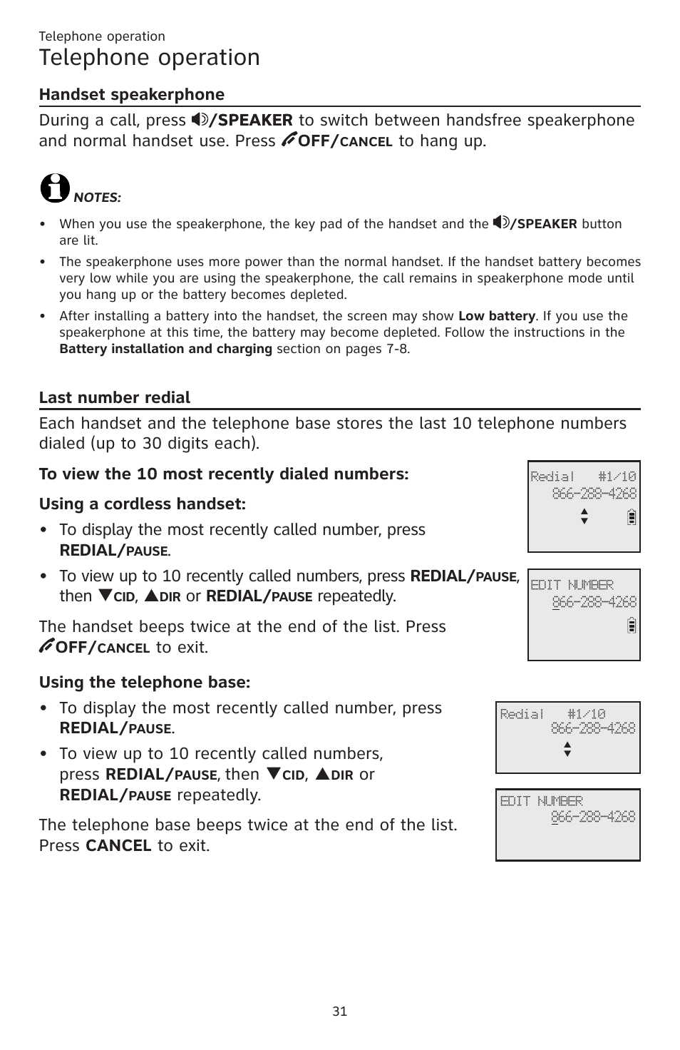 Telephone operation, Then q, Or redial | AT&T CL83201 User Manual | Page 37 / 120