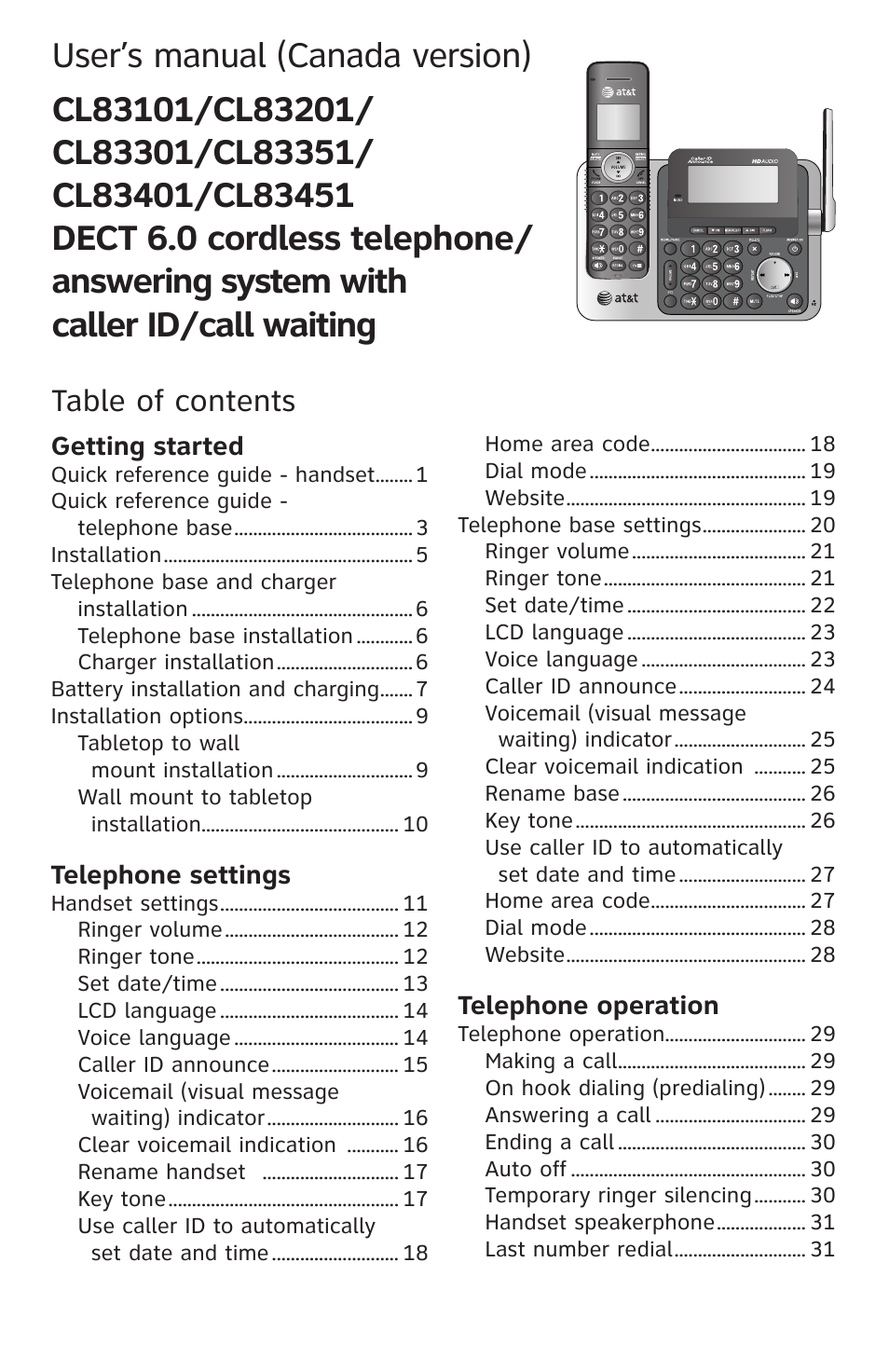 AT&T CL83201 User Manual | Page 4 / 120