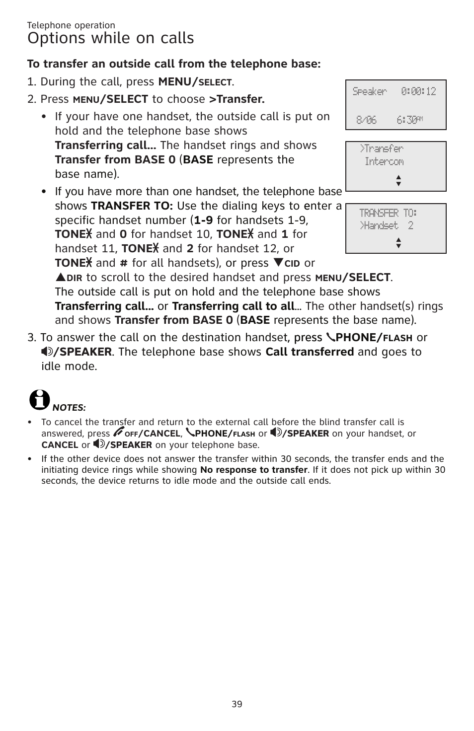 Options while on calls, Press, Or p | AT&T CL83201 User Manual | Page 45 / 120