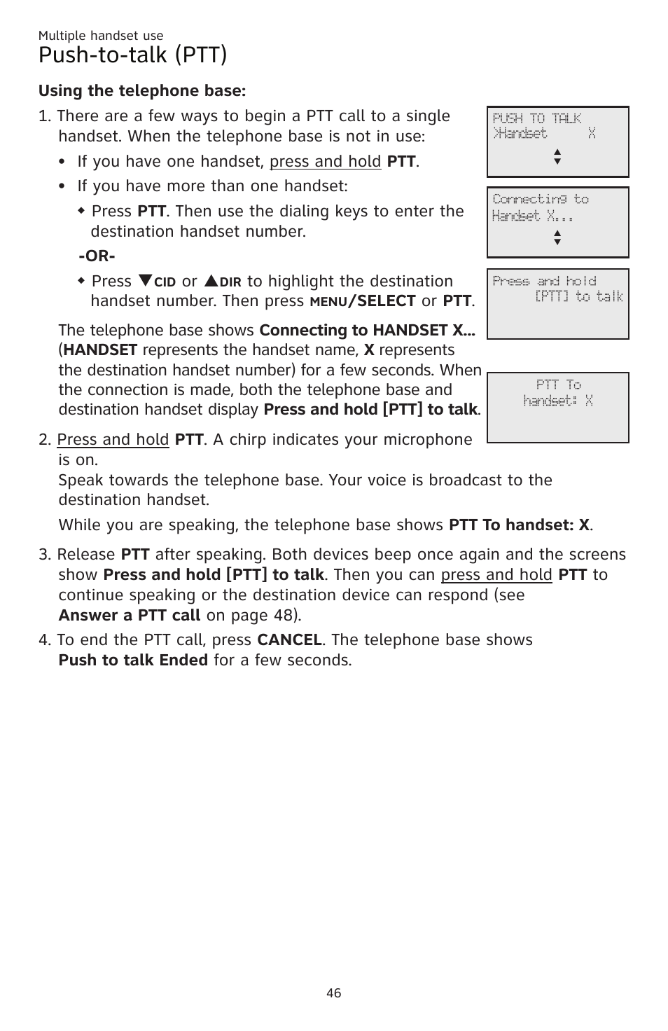 Push-to-talk (ptt), Or p | AT&T CL83201 User Manual | Page 52 / 120