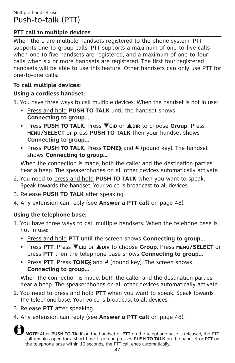 Push-to-talk (ptt) | AT&T CL83201 User Manual | Page 53 / 120