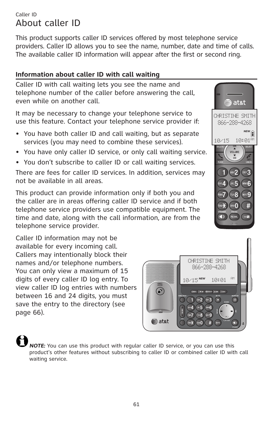 About caller id | AT&T CL83201 User Manual | Page 67 / 120