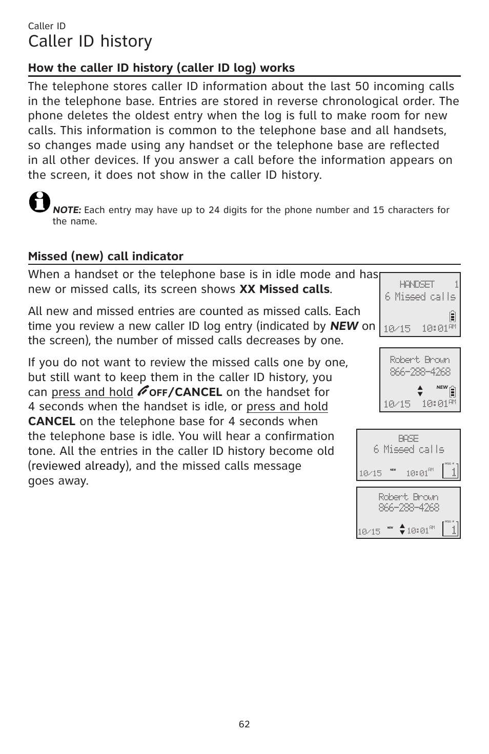 Caller id history | AT&T CL83201 User Manual | Page 68 / 120