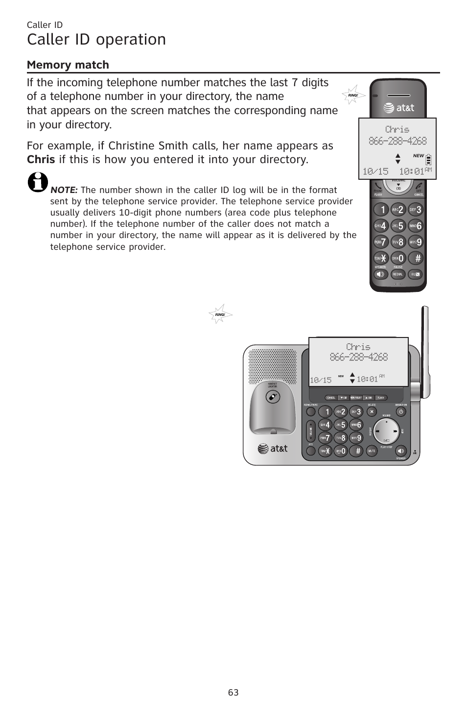 Caller id operation, Caller id 63 | AT&T CL83201 User Manual | Page 69 / 120