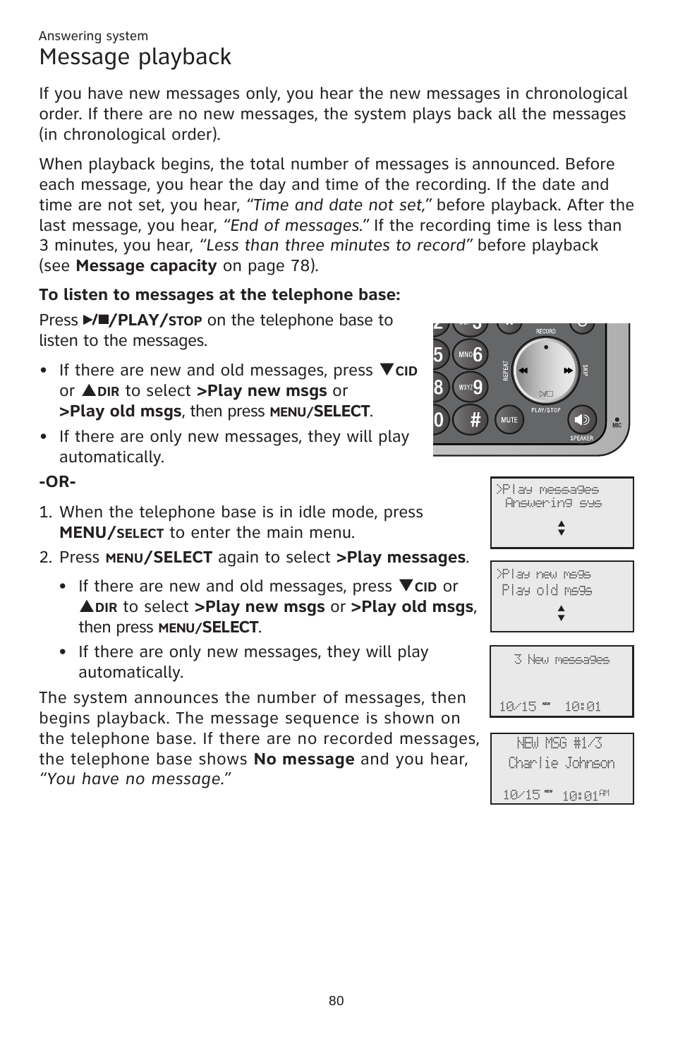 Message playback, Or p | AT&T CL83201 User Manual | Page 86 / 120