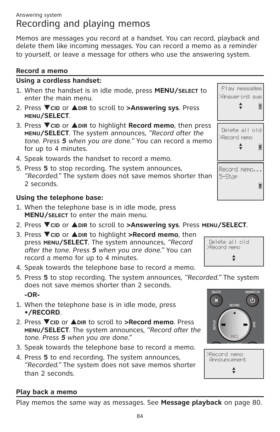 Or p, Elect . 3. press q | AT&T CL83201 User Manual | Page 90 / 120