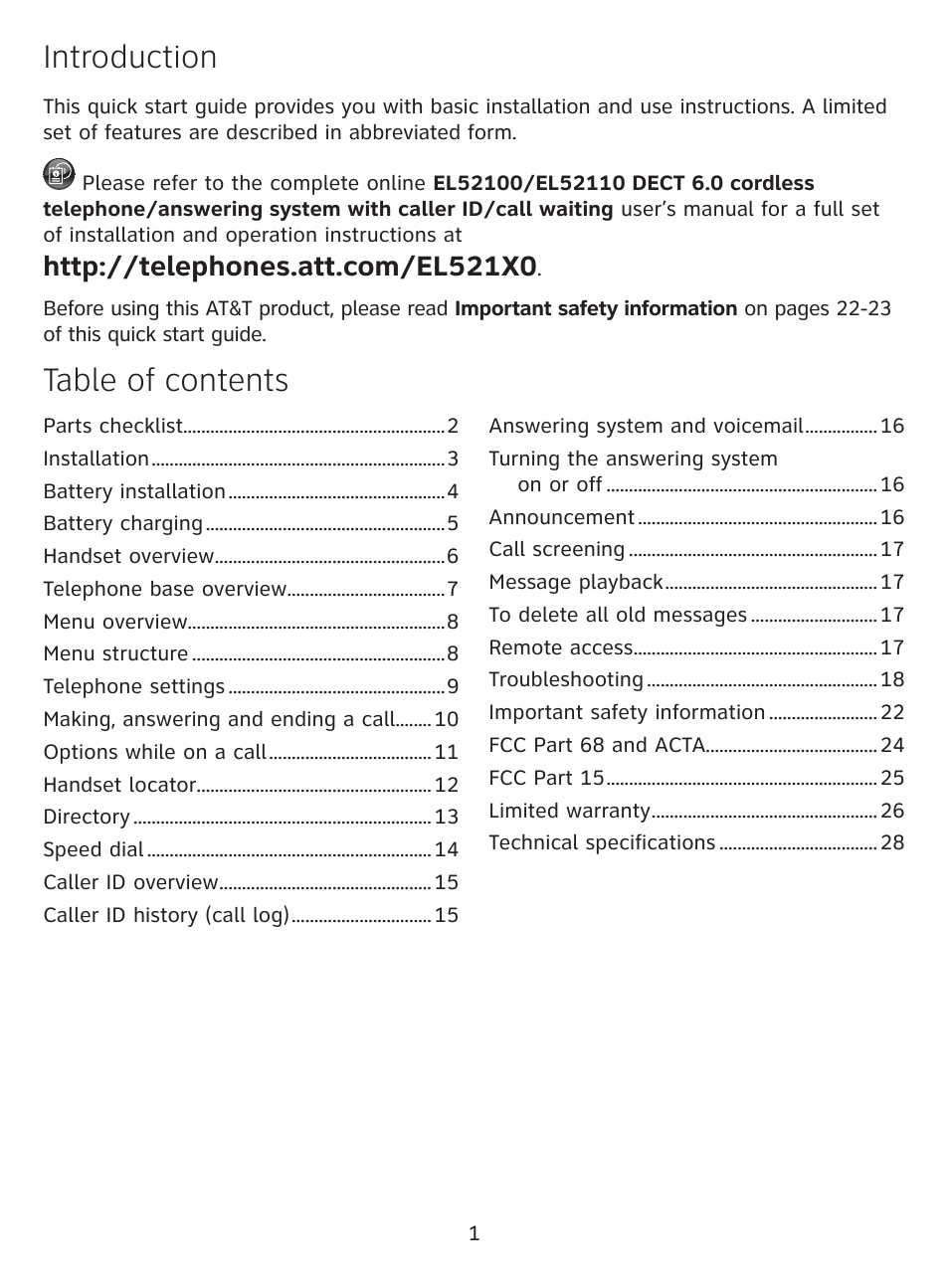 AT&T DECT EL52100 User Manual | Page 2 / 30