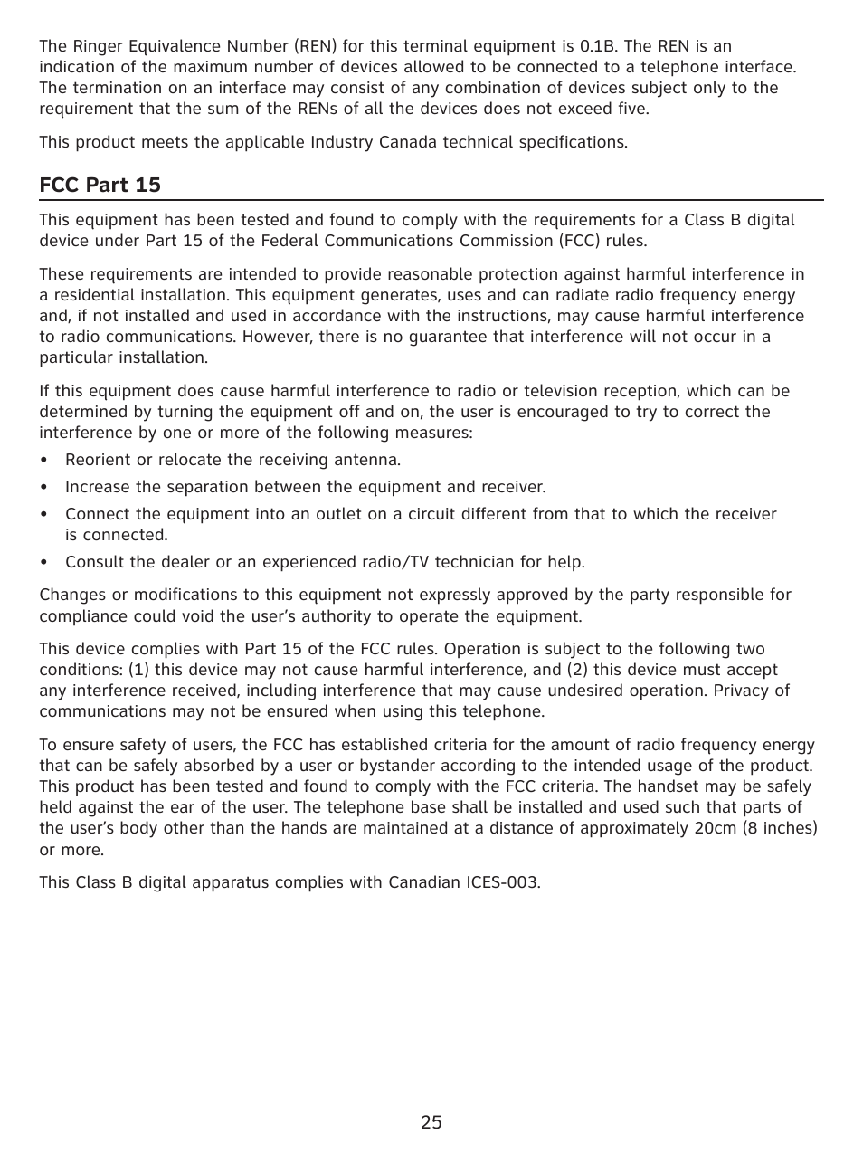 Fcc part 15 | AT&T DECT EL52100 User Manual | Page 26 / 30