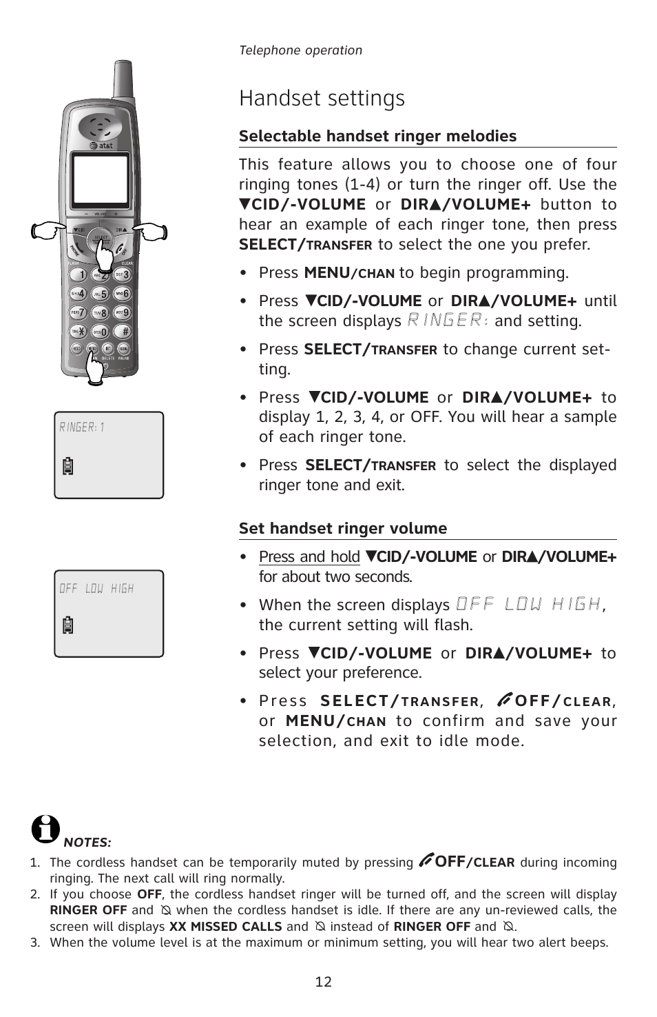 Handset settings | AT&T E5828B User Manual | Page 15 / 72