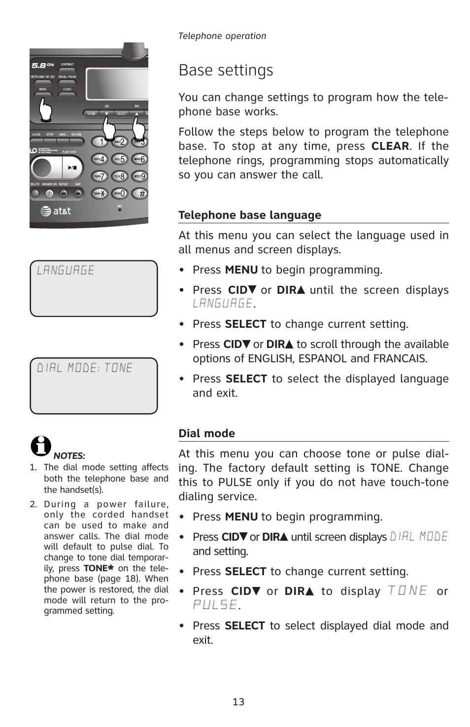 Base settings | AT&T E5828B User Manual | Page 16 / 72