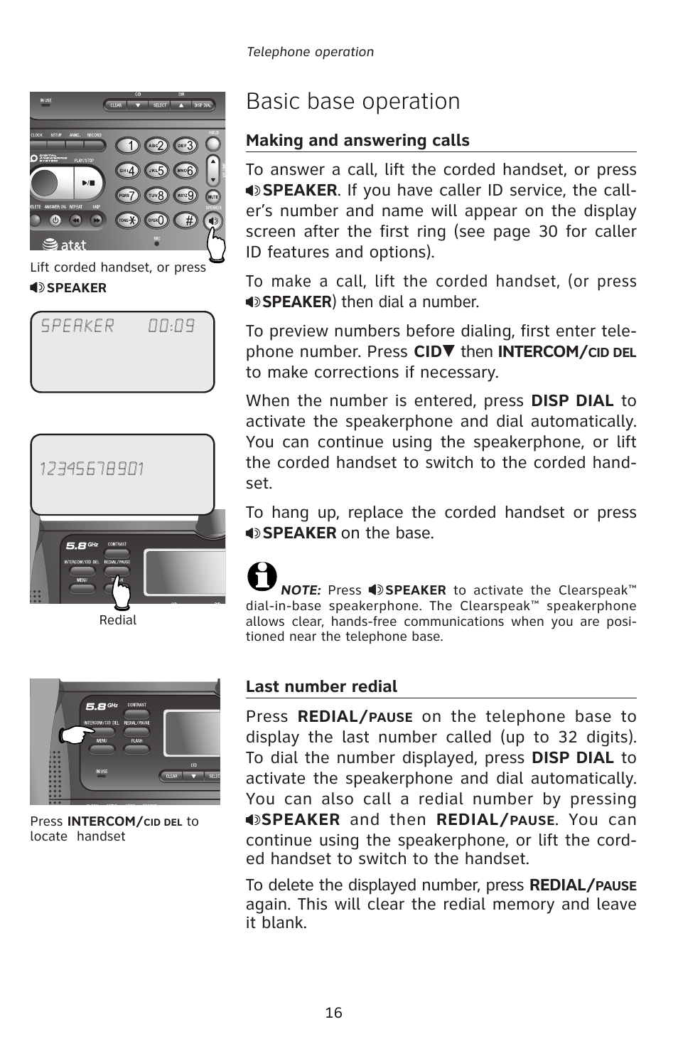 Basic base operation | AT&T E5828B User Manual | Page 19 / 72