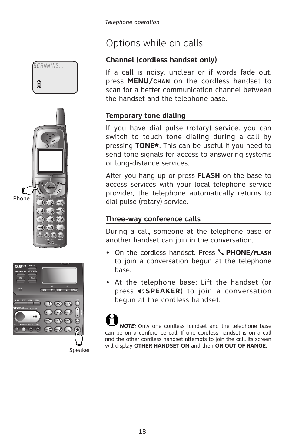 Options while on calls | AT&T E5828B User Manual | Page 21 / 72