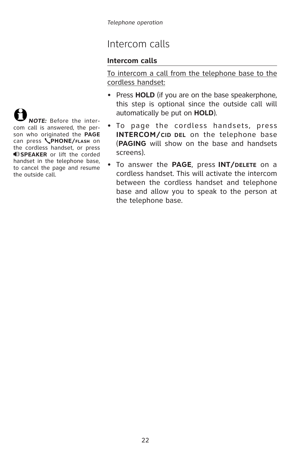 Intercom calls | AT&T E5828B User Manual | Page 25 / 72