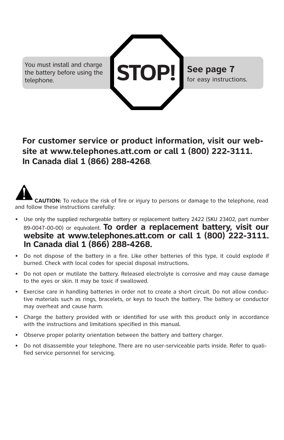 Stop, See page 7 | AT&T E5828B User Manual | Page 3 / 72