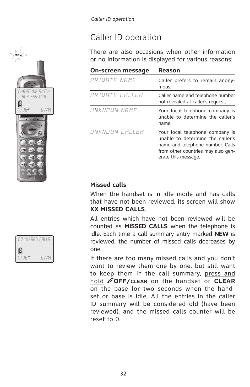 Caller id operation | AT&T E5828B User Manual | Page 35 / 72