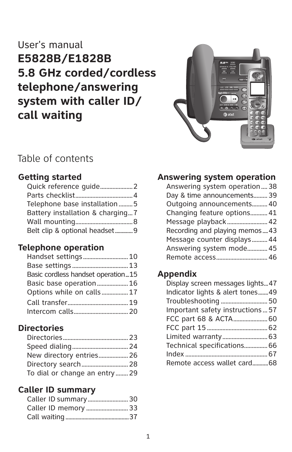 Table of contents user's manual | AT&T E5828B User Manual | Page 4 / 72