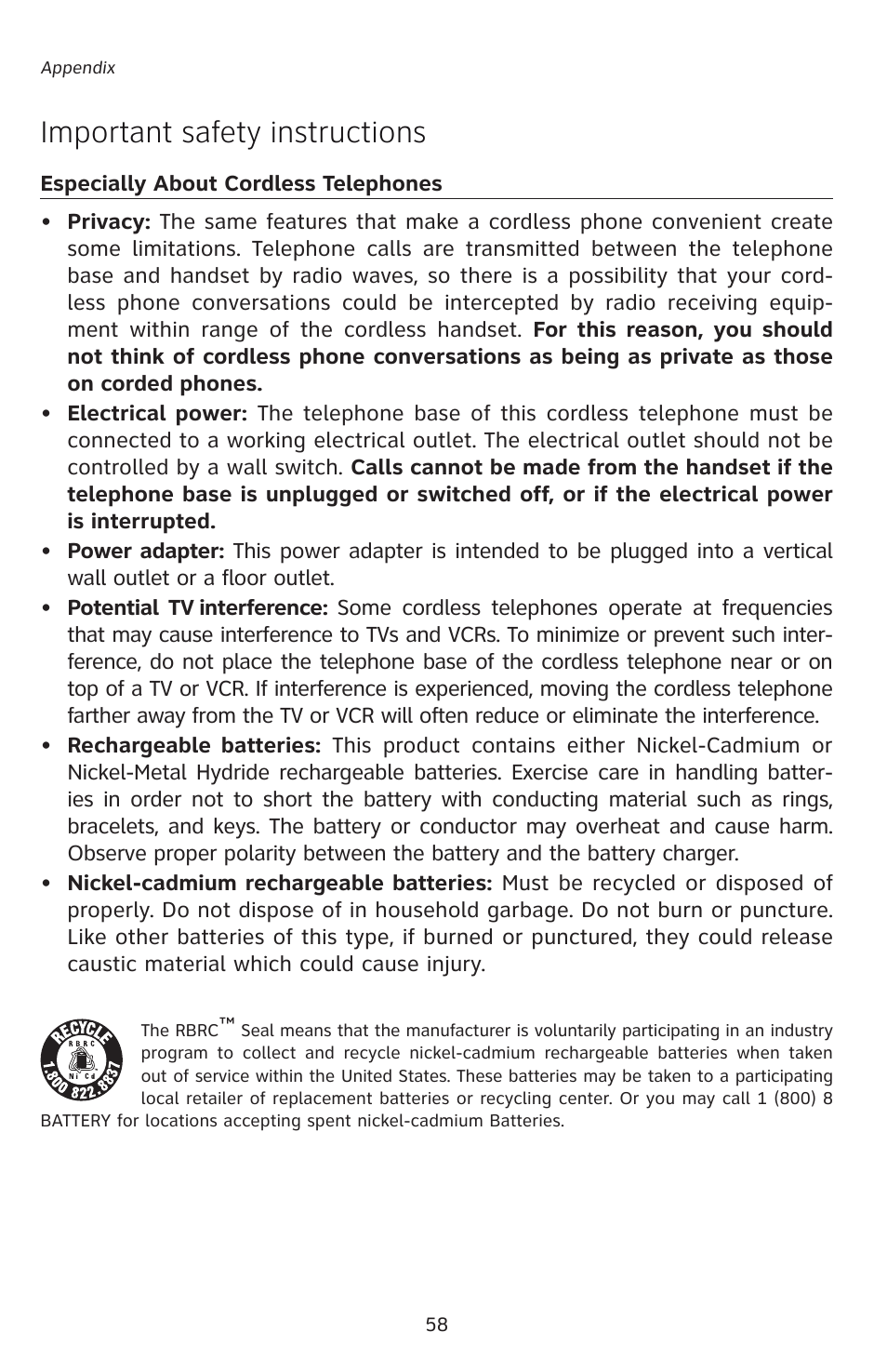 Important safety instructions | AT&T E5828B User Manual | Page 61 / 72