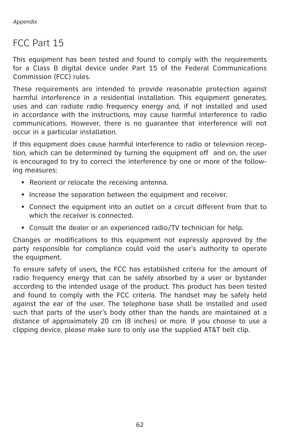 Fcc part 15 | AT&T E5828B User Manual | Page 65 / 72