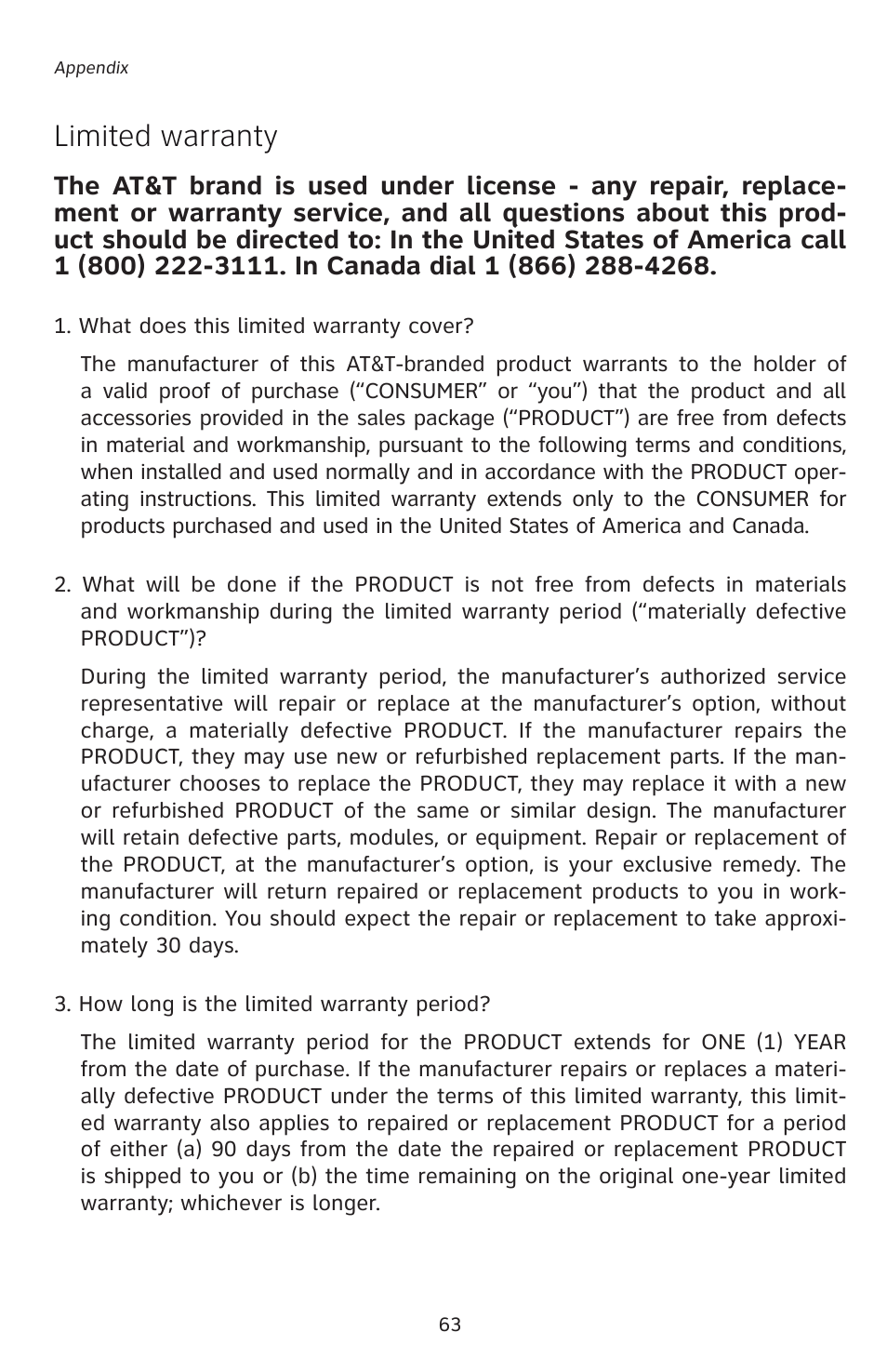 Limited warranty | AT&T E5828B User Manual | Page 66 / 72