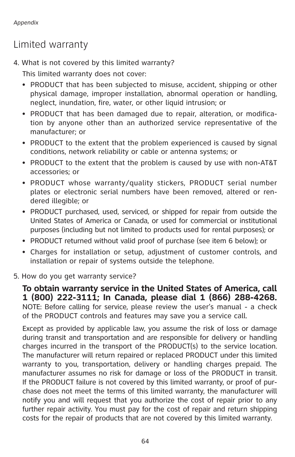 Limited warranty | AT&T E5828B User Manual | Page 67 / 72