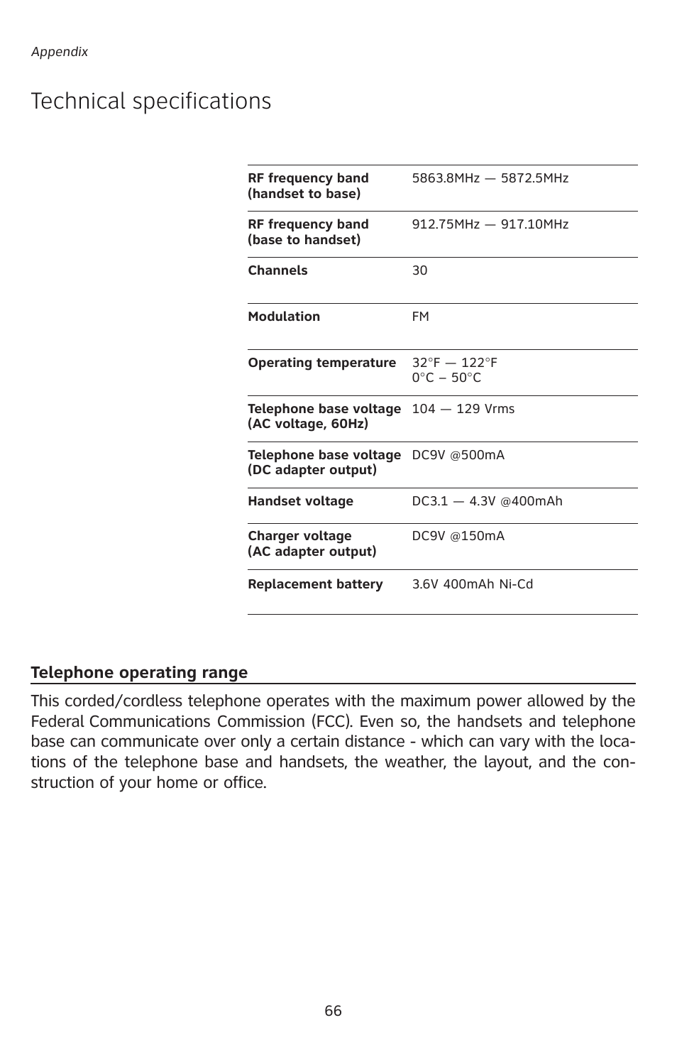 Technical specifications | AT&T E5828B User Manual | Page 69 / 72