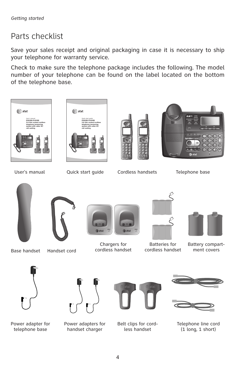 Parts checklist | AT&T E5828B User Manual | Page 7 / 72