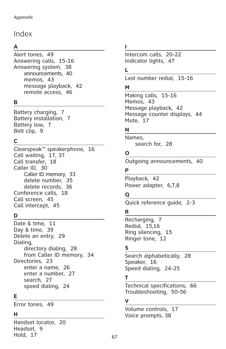 Index | AT&T E5828B User Manual | Page 70 / 72