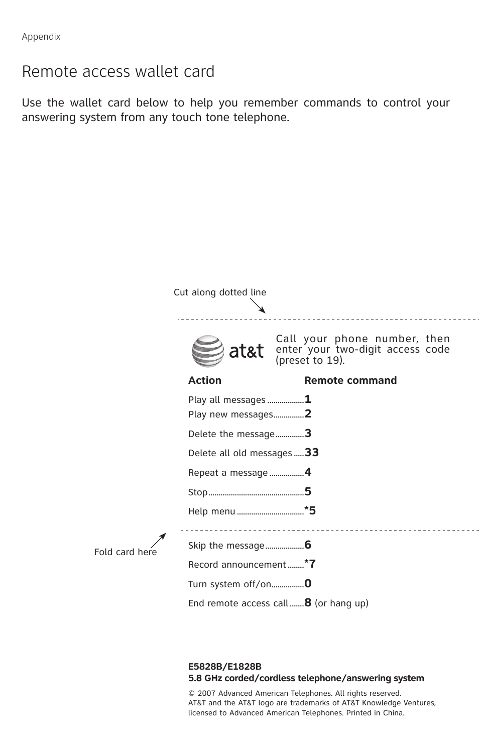 Remote access wallet card | AT&T E5828B User Manual | Page 71 / 72