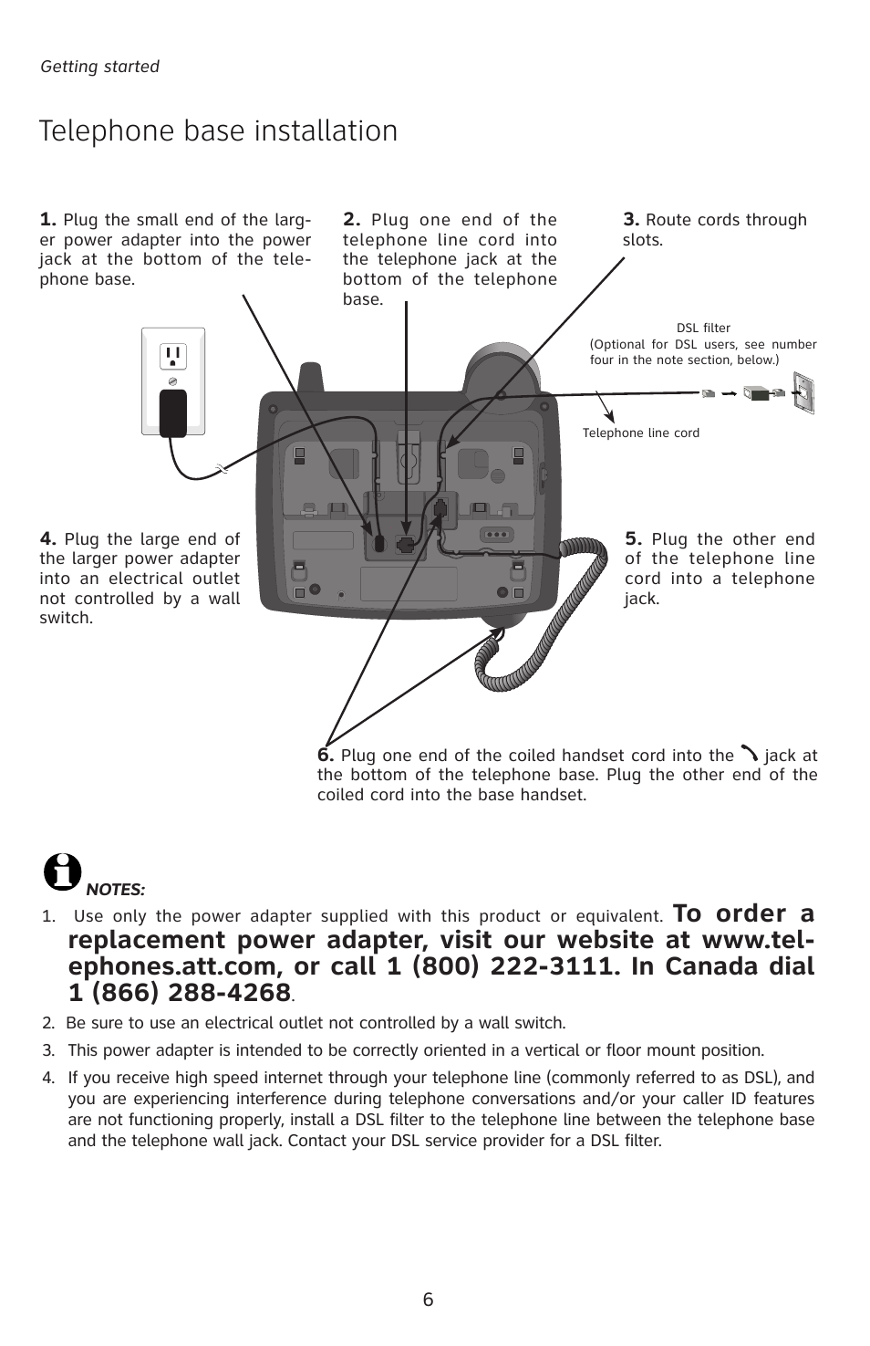 Telephone base installation | AT&T E5828B User Manual | Page 9 / 72