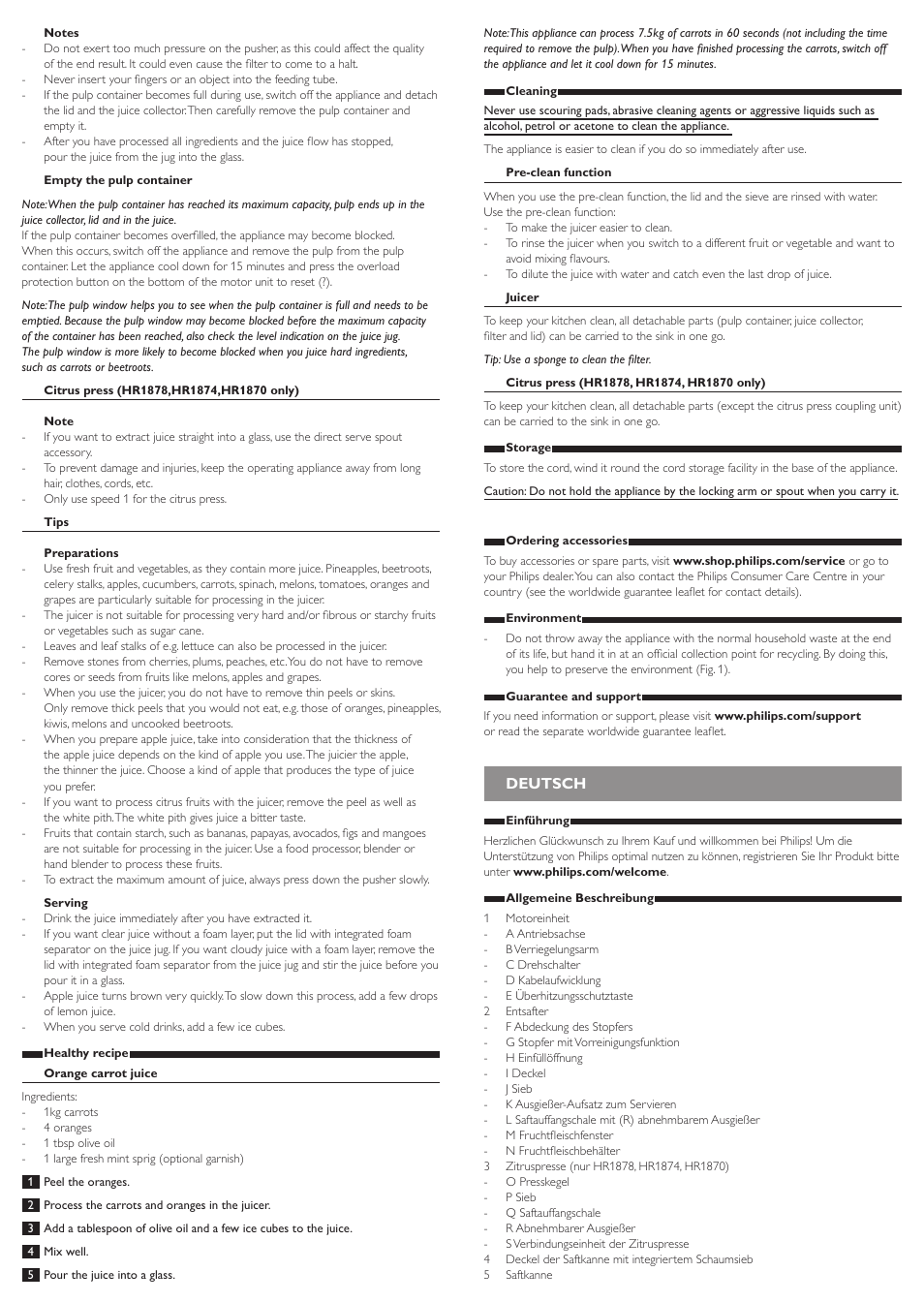 Deutsch | Philips Avance Collection Centrifugeuse User Manual | Page 3 / 13