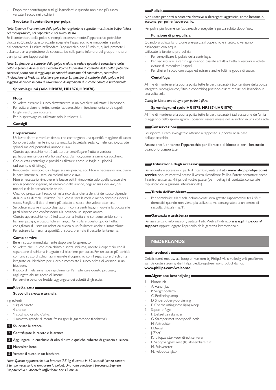Nederlands | Philips Avance Collection Centrifugeuse User Manual | Page 9 / 13