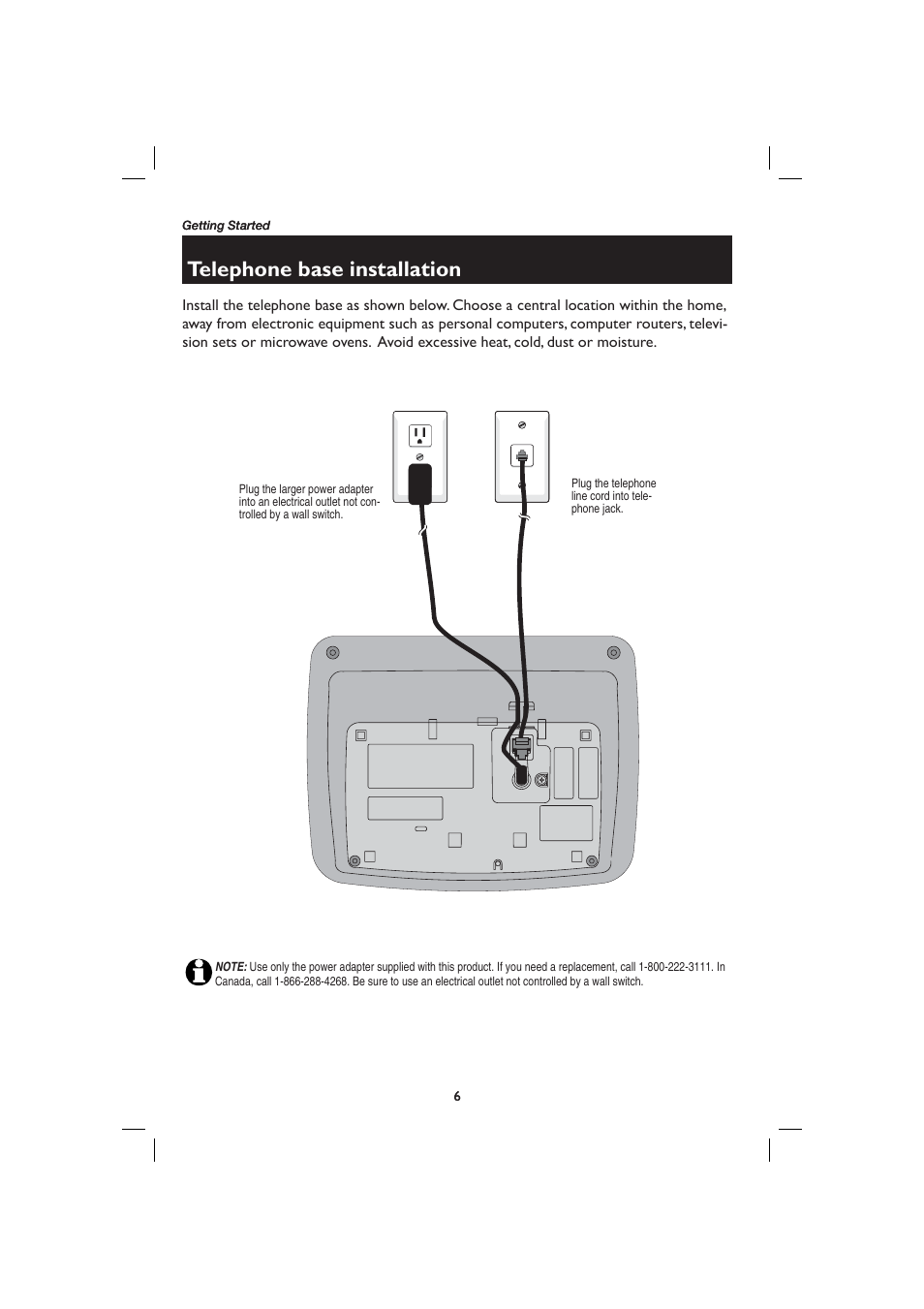 Telephone base installation | AT&T E2727B User Manual | Page 10 / 60