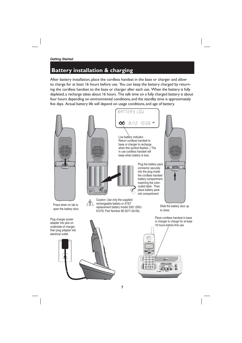 Battery installation & charging | AT&T E2727B User Manual | Page 11 / 60