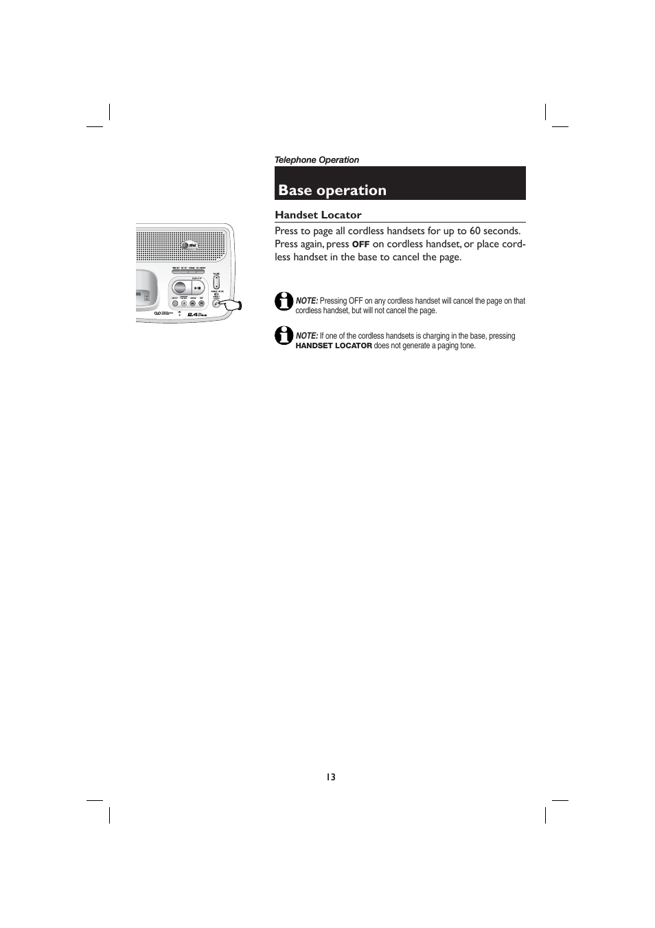 Base operation, Handset locator | AT&T E2727B User Manual | Page 17 / 60