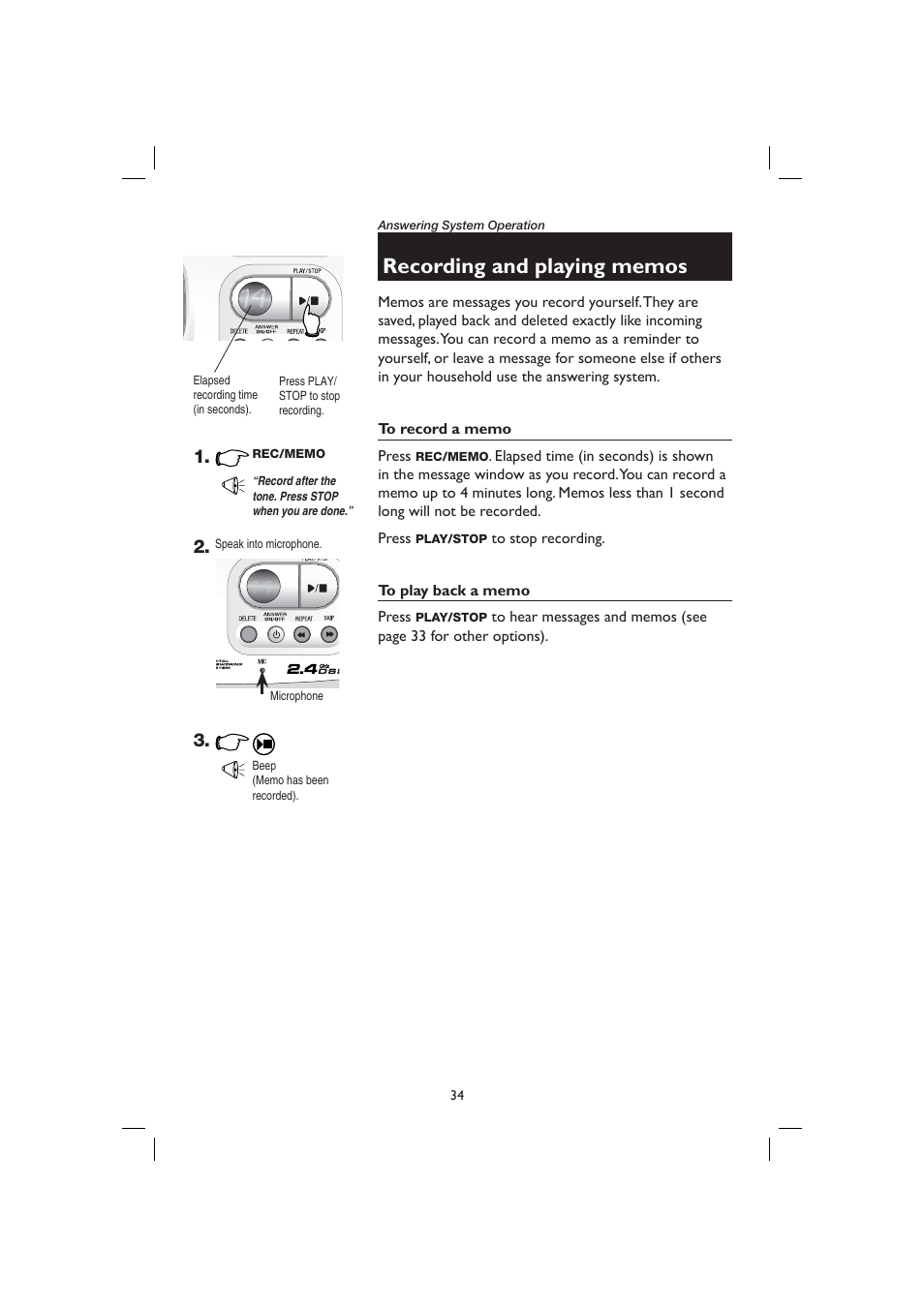 Recording and playing memos, To record a memo, To play back a memo | AT&T E2727B User Manual | Page 38 / 60