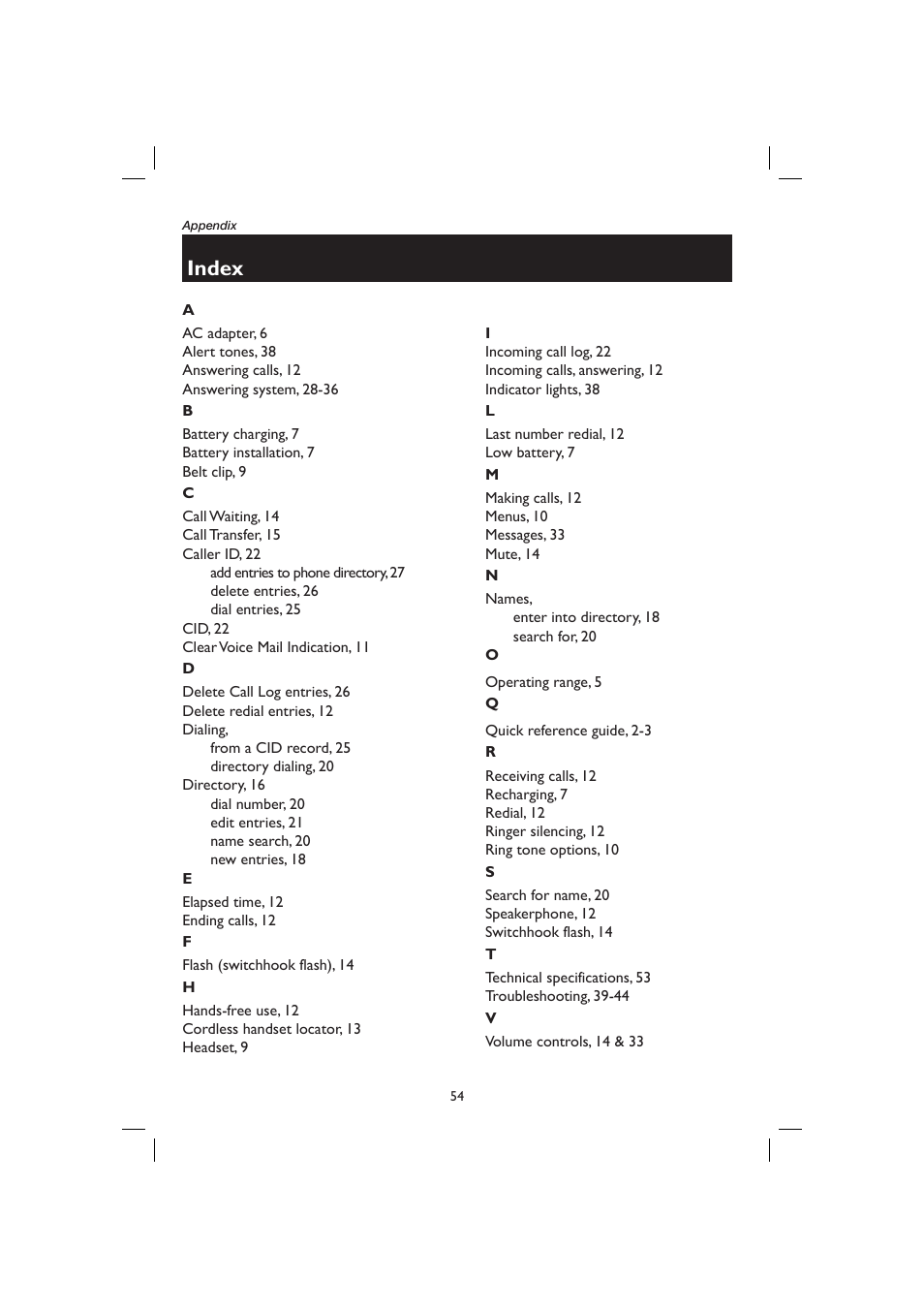 Index | AT&T E2727B User Manual | Page 58 / 60