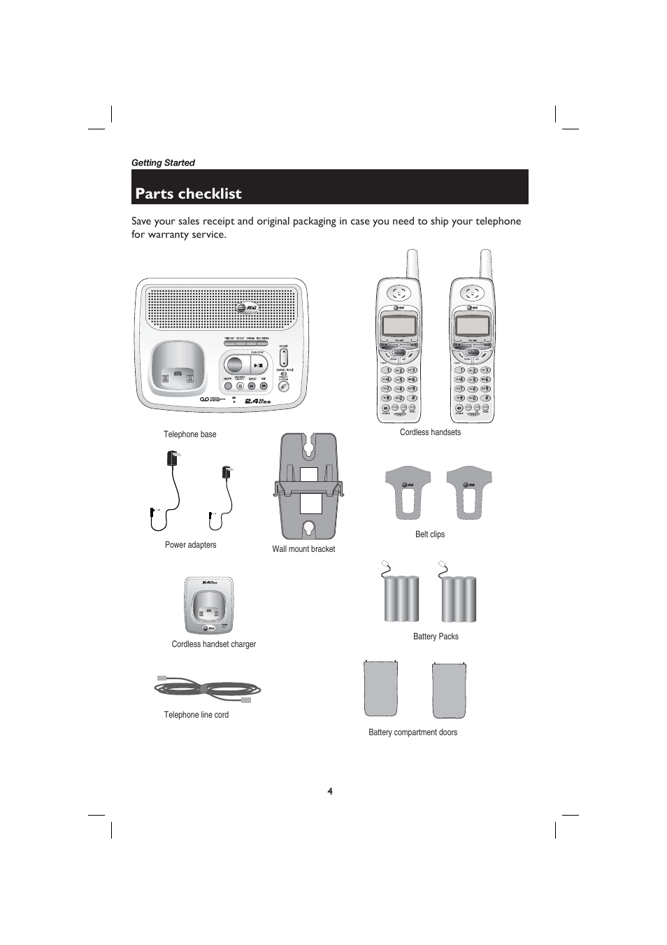 Parts checklist | AT&T E2727B User Manual | Page 8 / 60