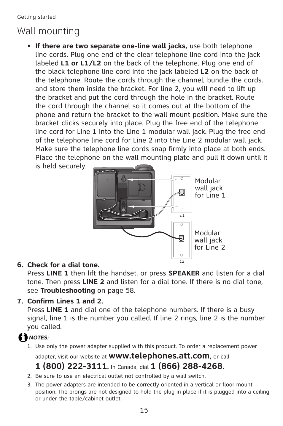 Wall mounting | AT&T 993 2-Line User Manual | Page 18 / 79