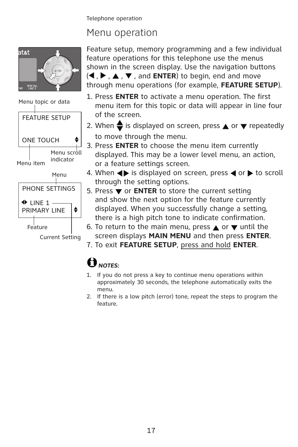 Menu operation | AT&T 993 2-Line User Manual | Page 20 / 79