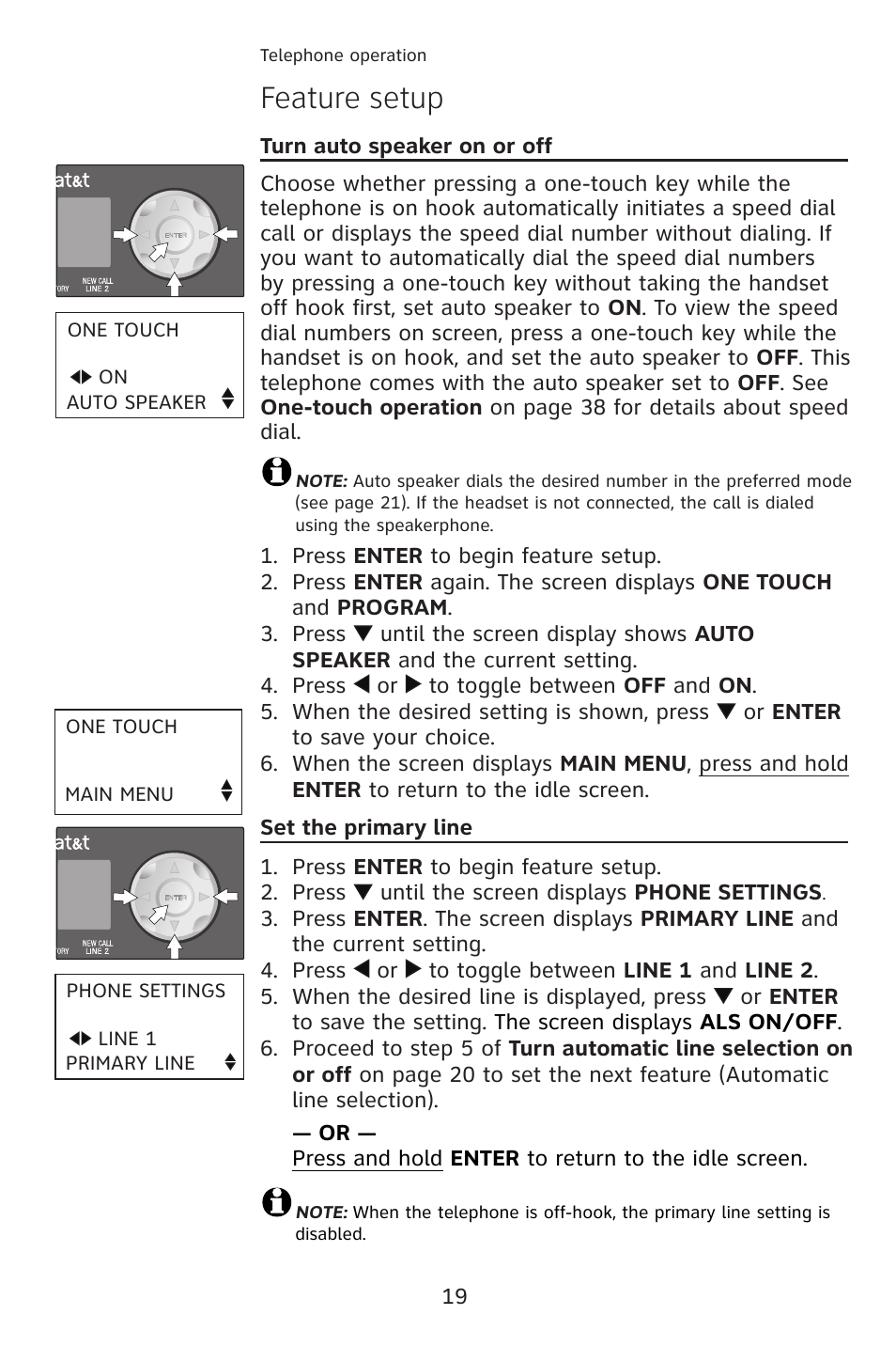 Feature setup | AT&T 993 2-Line User Manual | Page 22 / 79