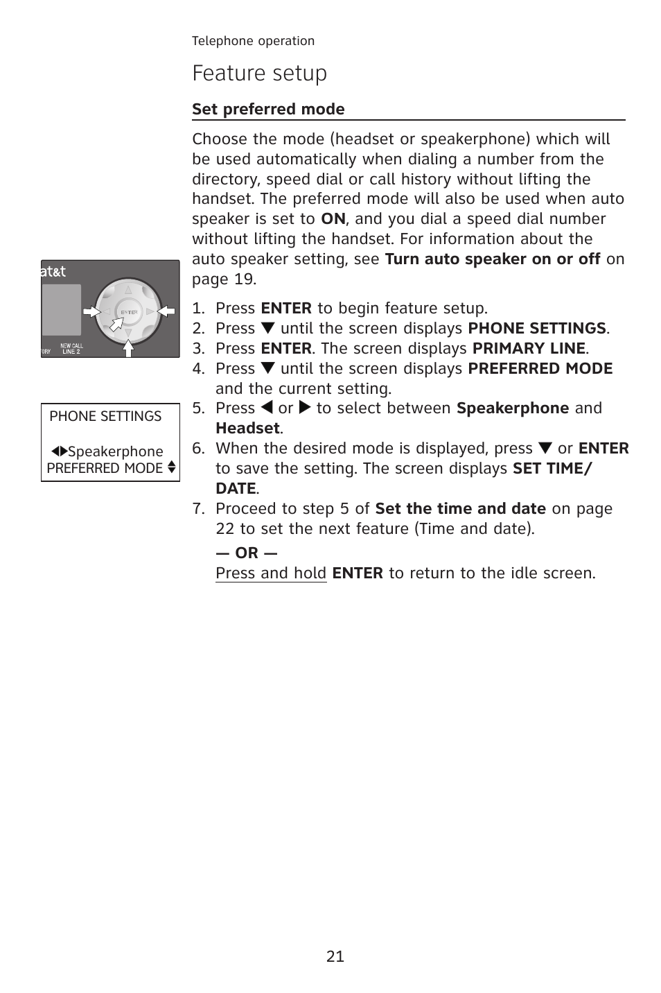 Feature setup | AT&T 993 2-Line User Manual | Page 24 / 79