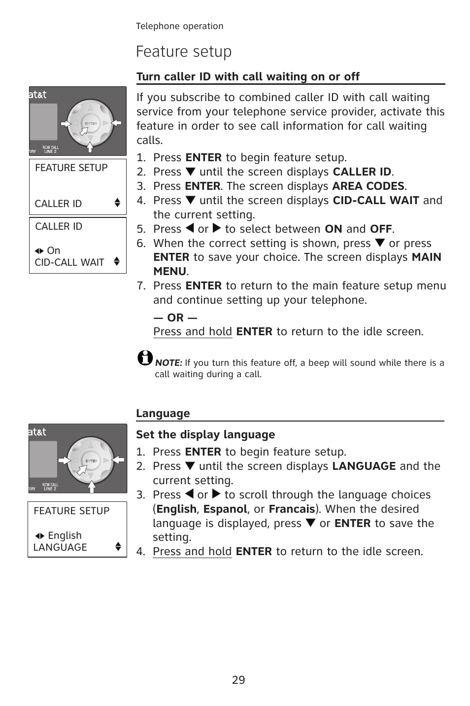 Feature setup | AT&T 993 2-Line User Manual | Page 32 / 79