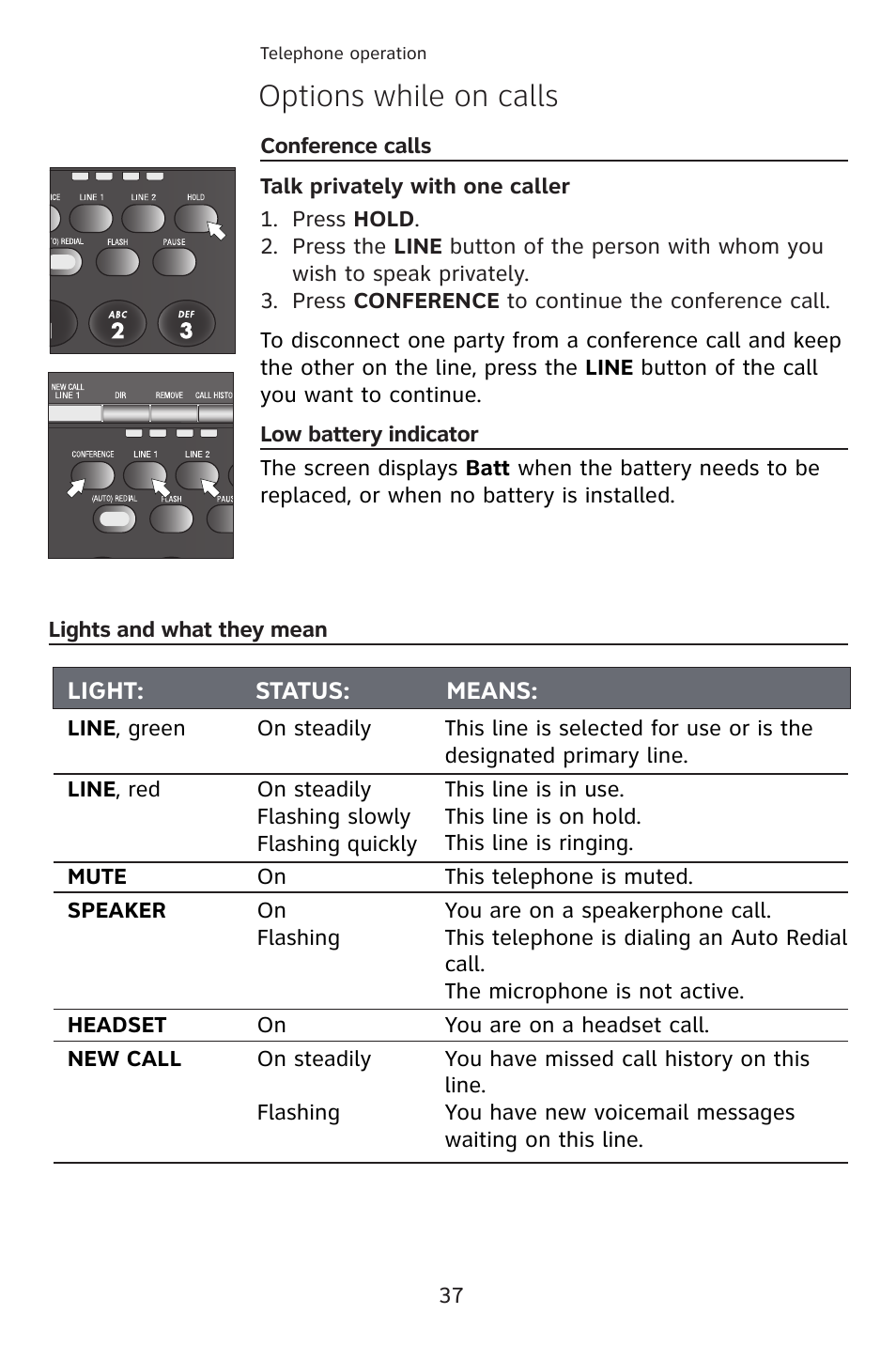 Options while on calls | AT&T 993 2-Line User Manual | Page 40 / 79