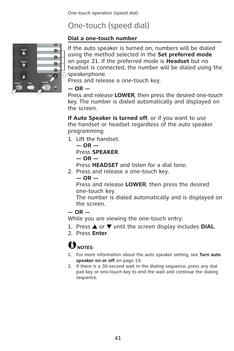 One-touch (speed dial) | AT&T 993 2-Line User Manual | Page 44 / 79