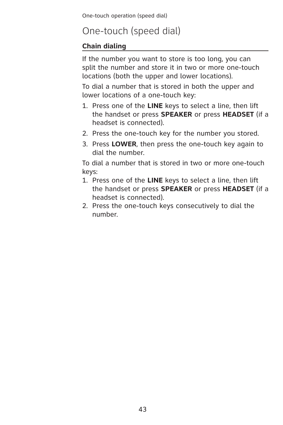 One-touch (speed dial) | AT&T 993 2-Line User Manual | Page 46 / 79