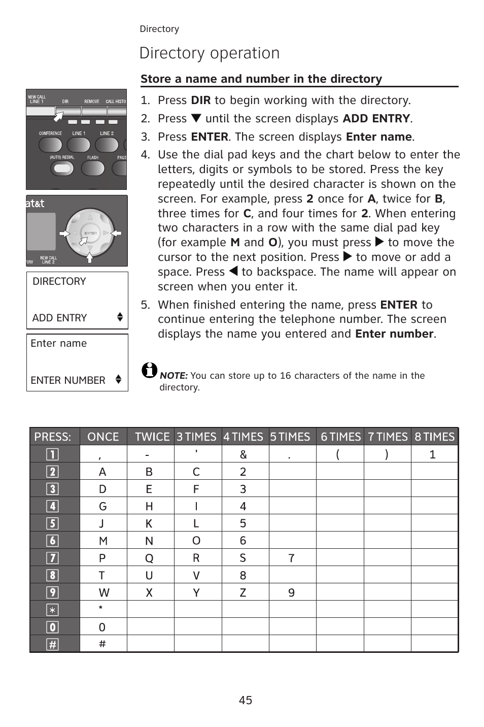 Directory operation | AT&T 993 2-Line User Manual | Page 48 / 79